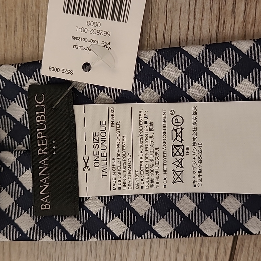 BANANA REPUBLIC Navy Black White Plaid Mens Skinny Tie NEW - Picture 4 of 5